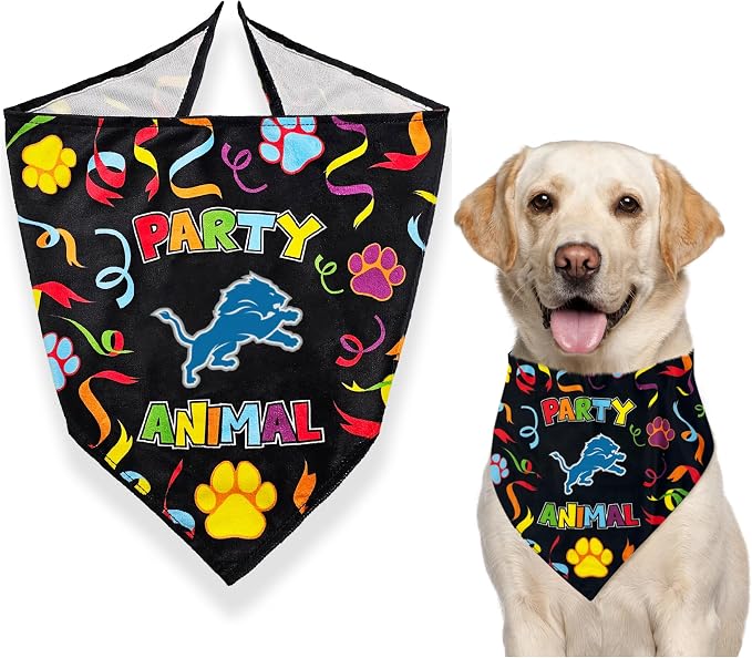 NFL Detroit Lions Pet Birthday Bandana, NFL Dog Birthday Party Set and Costume, Licensed Dog & Cat Birthday Party Scarf, Football Team Pet Outfit, Puppy Bday Accessory, Size Small/Medium
