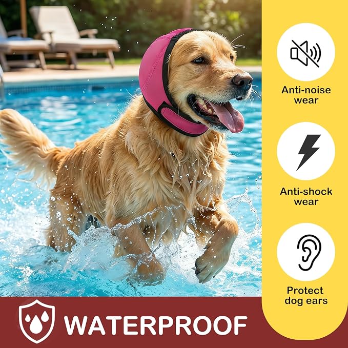 Dog Ear Muffs &No Flap Ear Wraps for Dogs for Swimming, Bath & Noise Anxiety Relief – Waterproof Ear Covers for Aural Hematoma Prevention, Quick-Dry Calming Hoodie for Grooming, Fireworks, Vet Visits