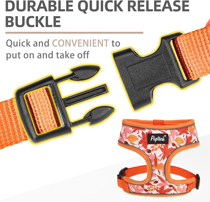 PUPTECK Soft Mesh Dog Harness and Leash Set Pet Puppy Cat Comfort Padded Vest No Pull Harnesses, Orange Leaf, M