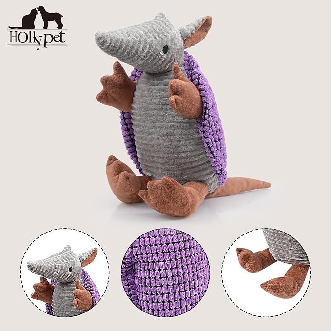 Hollypet Armadillo Squeaky Dog Toys for Medium Large Dogs, 14" | plush stuffed large dog squeak animal toy with unique grunt squeaker textured fabric for teeth cleaning toys