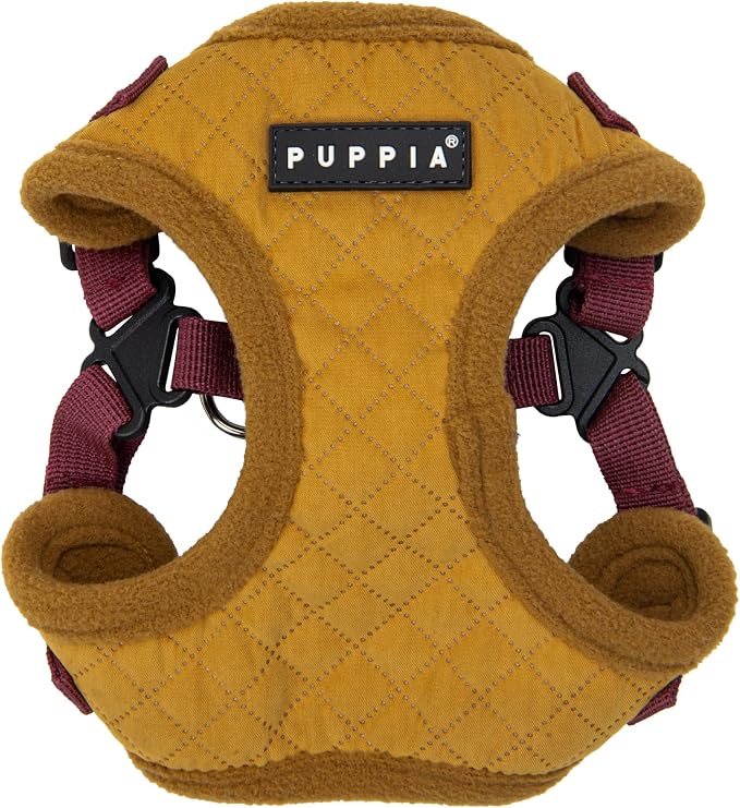 Puppia Irvin Comfort Dog Harness Step-in Warm Winter Diamond Pattern Adjustable Neck and Chest for Small and Medium Dog, Mustard, Small