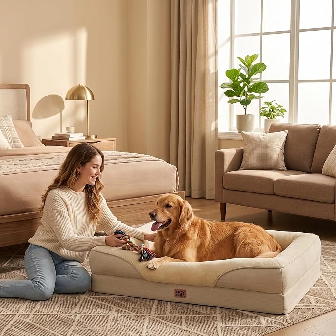 EHEYCIGA Orthopedic Memory Foam Dog Bed - XL 42x30in, Beige