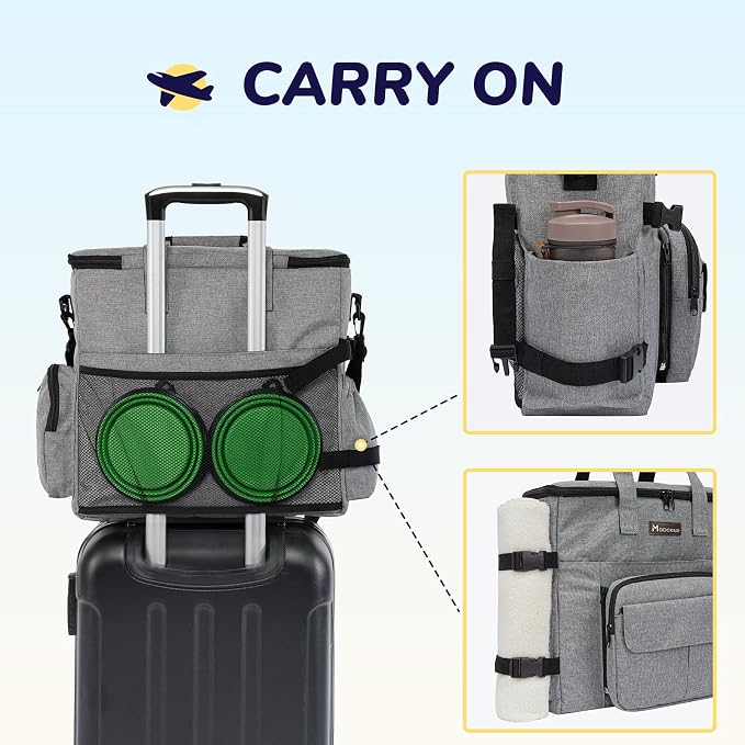 Modoker Dog Travel Organizer with 2 Collapsible Bowls & Food Containers