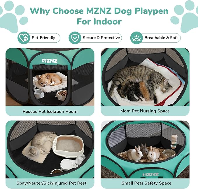 Dog Cat Playpen, Portable Small Animal Playpen Crate Indoor for Dogs Cats Rabbits, Foldable Guinea Pigs Bunny Cage Enclosure for Outdoor, Pop Up Dogs Cats Tent Kennel with Carrying Case, Blue