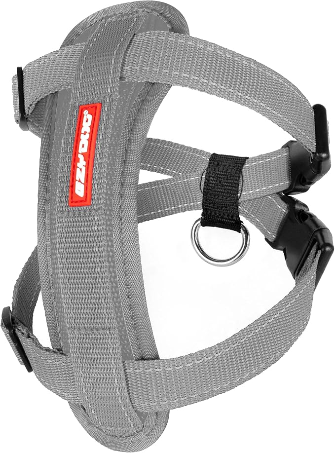EzyDog Chest Plate No Pull Dog Harness, Escape Proof - Medium, Gray | Car Restraint Included, Comfort EVA Padding, Adjustable for All Breeds, Quick Release Buckles, Reflective Stitching