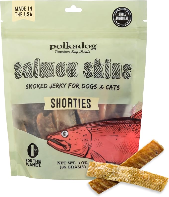 Polkadog Salmon Skin Dog Treats, Single Ingredient, Omega-3 Rich, 3oz
