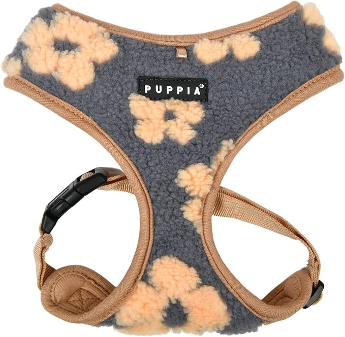Puppia Ren Dog Harness Over-The-Head Warm Winter Flower Pattern Adjustable Chest for Small and Medium Dog, Beige, Large