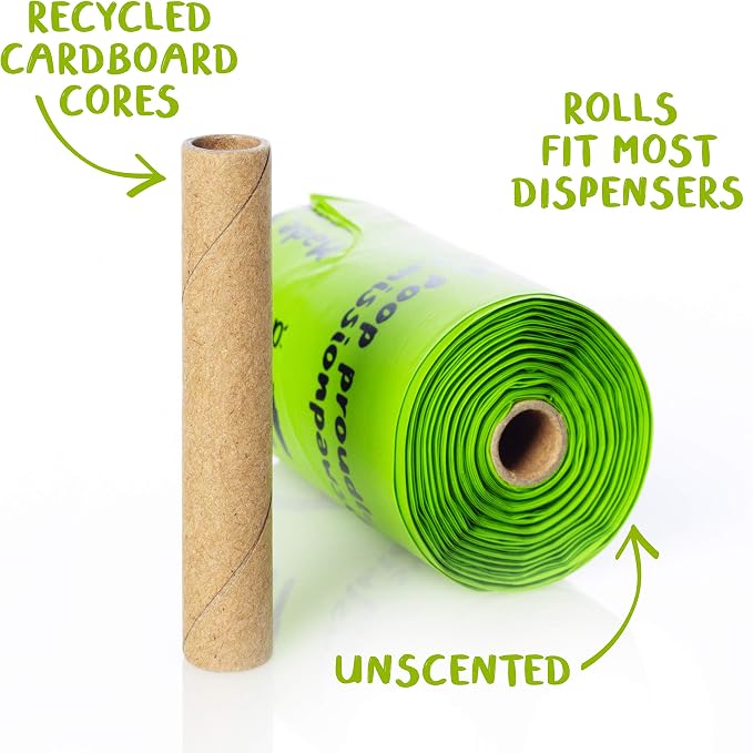 PLANET POOP Home Compostable Dog Poop Bags Extra-Long with Handles 60 Un-Scented Pet Waste Bags Plastic Free, Thick Leakproof Plant-Based Doggy Bag, Cats & Dogs Pet Supplies