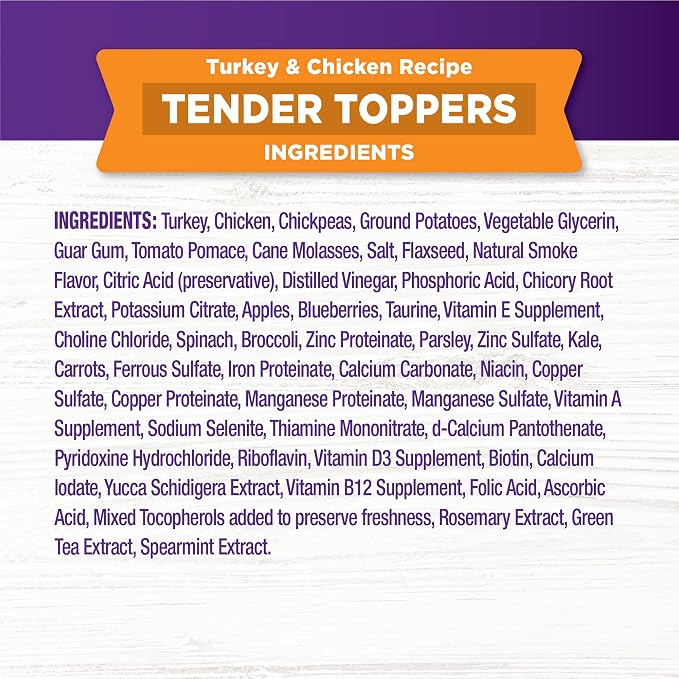 Wellness Bowl Boosters Tender Toppers Dog Food Topper for Small, Medium, and Large Breeds, Grain Free, Natural, Turkey and Chicken Recipe, 2 lb Bag