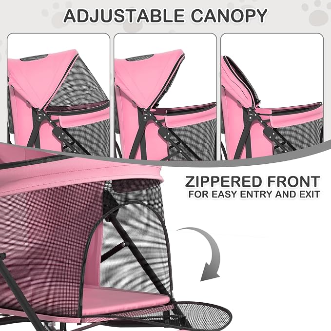 MoNiBloom 4-Wheel Foldable Pet Stroller - Pink, up to 22lbs