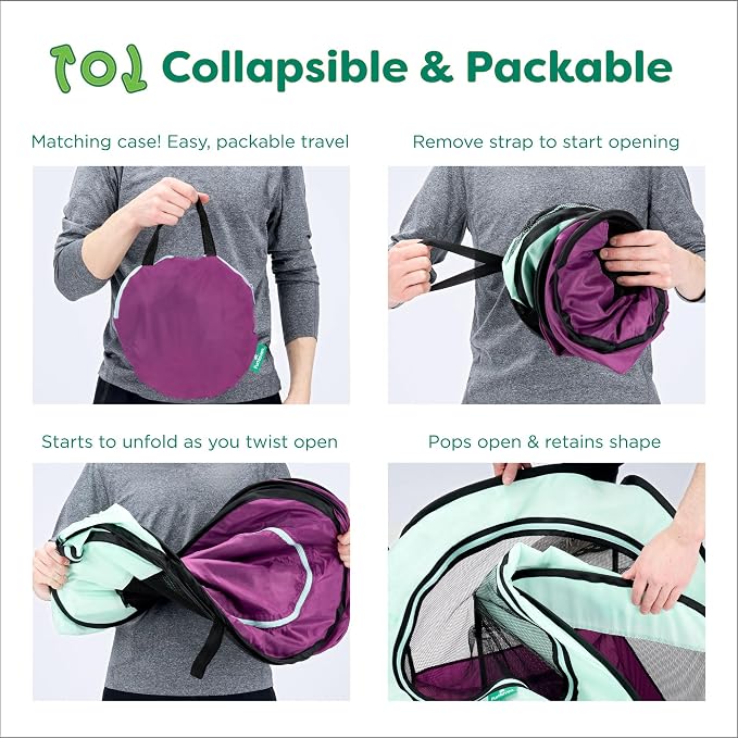 Furhaven Portable Dog Playpen Cat Tent, Pet Playground,Kennel Foldable Indoor Outdoor Zippered Puppy Crate - Purple, Small
