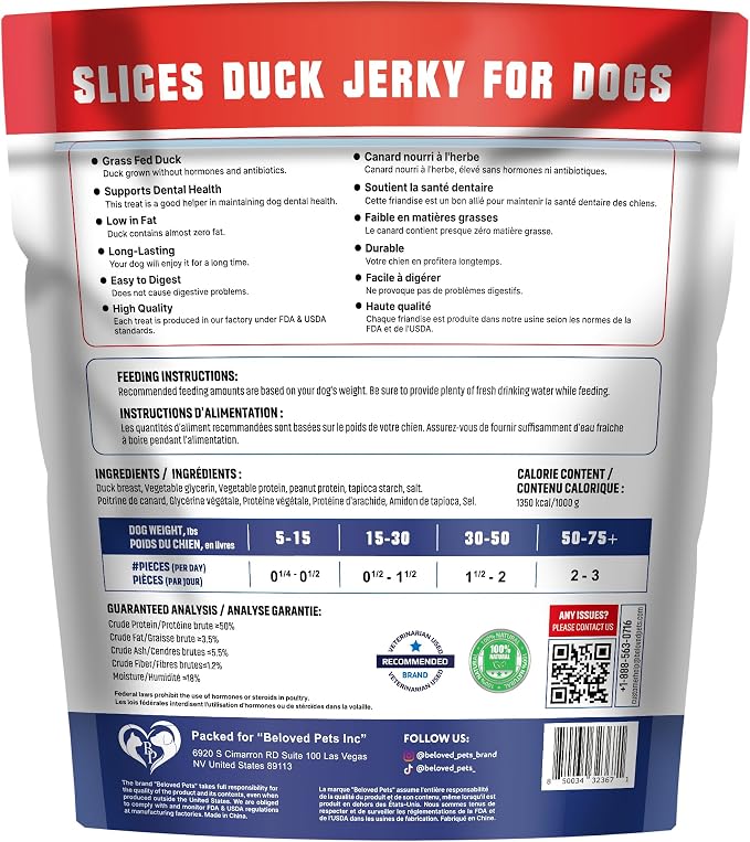 Duck Jerky Dog Treats - Human Grade, 1.5lb