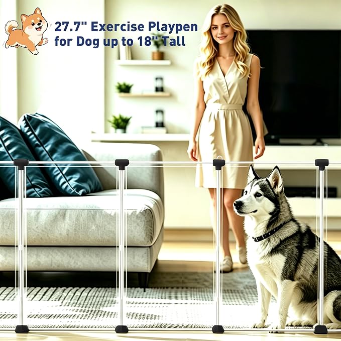BRIAN & DANY Dog Playpen Portable for Small Animals, Dog Play Pen Indoor, Transparent Pet Playpen for Puppies, Cats, 8 Panels - 28 X 20 Inch