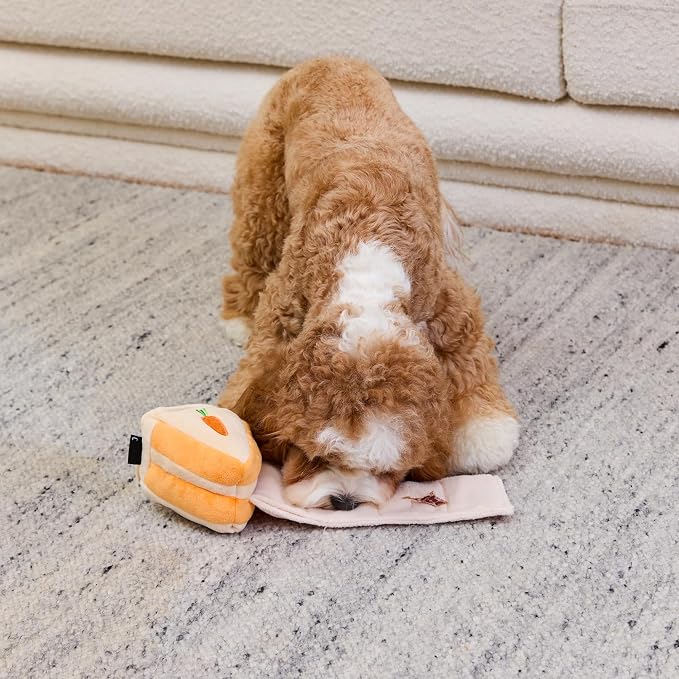 CHEWFFON Dog Interactive Toy, Puzzle Snuffle Carrot Cake for Enrichment | Treat-Hiding, Squeaky & Crinkle, Boredom Relief and Mental Stimulation, Indoor Brain Game for Small Medium Dogs