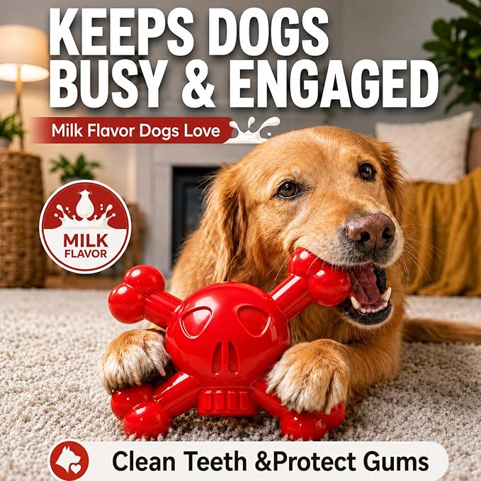 Dog Chew Toys for Aggressive Chewers, Durable Nylon Tough Chew Toy for Small & Medium Dogs, Bacon Flavor Skull Dog Toy to Keep Dogs Busy Indoors, Helps Reduce Boredom