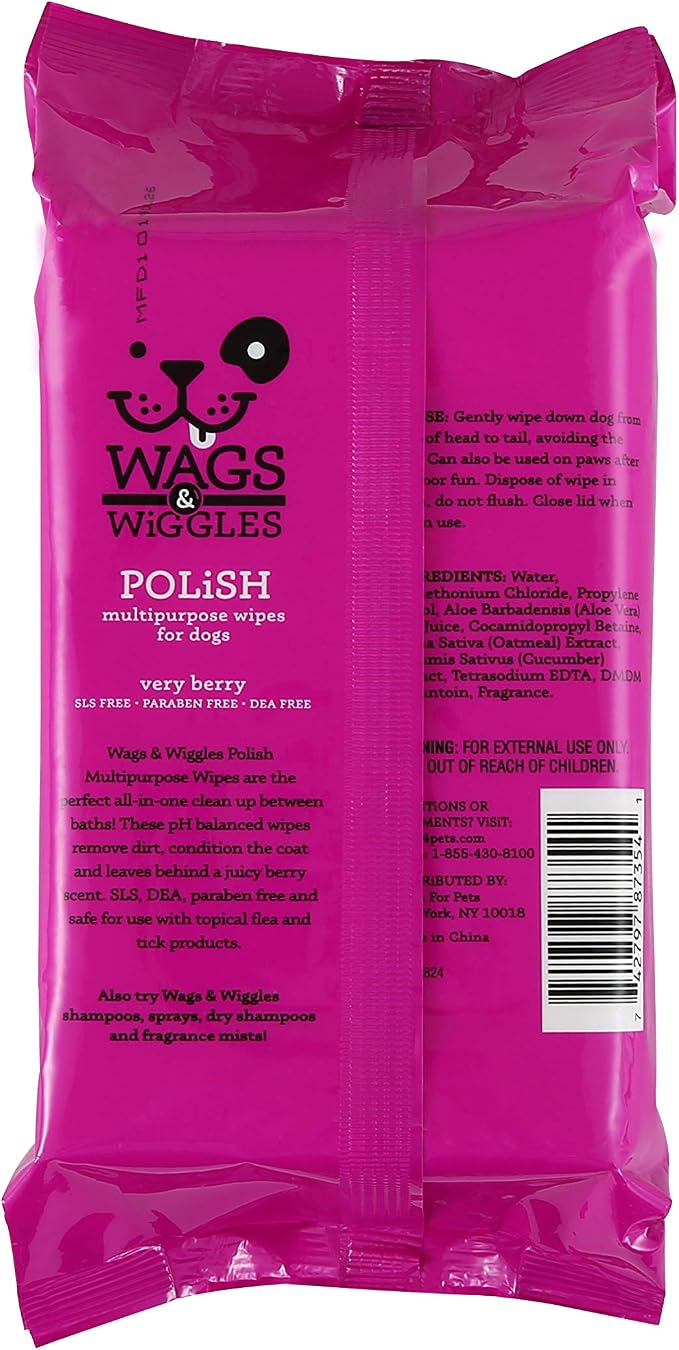 Wags & Wiggles Very Berry Polish Multipurpose Dog Wipes, Count of 200