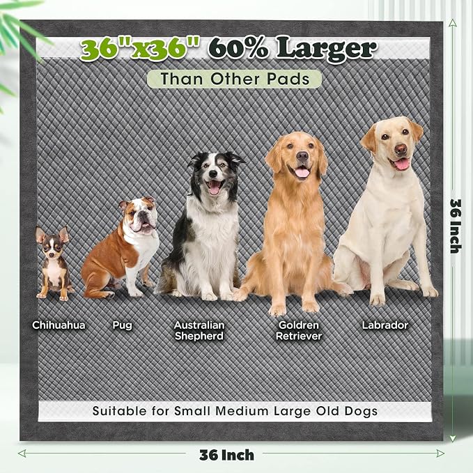 Gimars Upgrade Odor Control XXXXL 36x36 Extra Large Thicken 9 Layers Extra Absorbent Charcoal Pee Pads for Dogs - Leakproof Dog Training Pads Quick Dry - 150 Counts