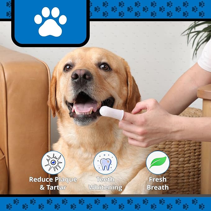 Dog Finger Toothbrush – Soft Silicone Finger Brush for Dogs & Puppies – Gentle Dental Care for Pets – Easy-to-Use Dog Toothbrush for Small, Medium & Large Breeds (Blue/White)