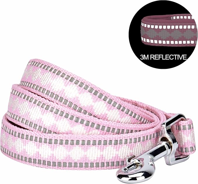 Blueberry Pet 3M Reflective Jacquard Dog Leash with Soft & Comfortable Handle, 5 ft x 5/8", Pink, Small, Leashes for Dogs