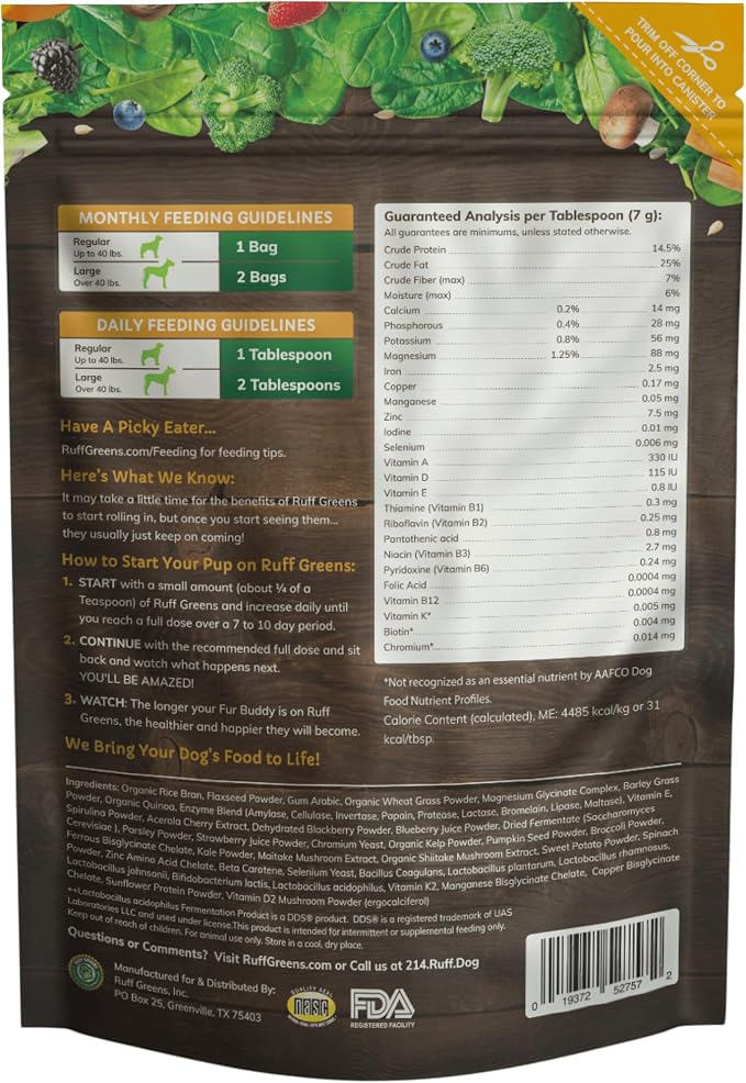 Dog Food Topper for Dogs – VitaSmart Powder with 25 Vitamins & Minerals, 15 Probiotics & 20 Digestive Enzymes – Gut, Immune, Skin & Mobility Support – All Breeds & Ages – Ruff Greens 6.9oz