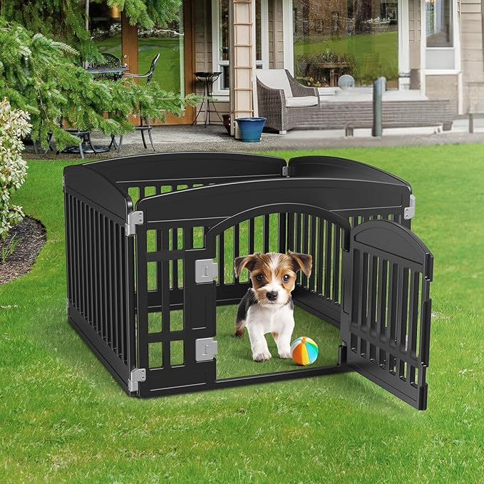 Dog Playpen 4-Panel, 24IN Puppy Playpen, Stable Dog Play Pen Indoors/Outdoor with Secure Locking Door, Plastic Pet Fence for Small & Medium Dogs