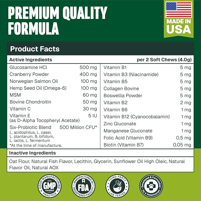 Dog Vitamins and Supplements 250 Chews - 26 in 1 Dog Multivitamin Soft Chews with Glucosamine, Chondroitin, Probiotics, Omega 3 - Hip & Joint, Skin & Coat, Immune Support - Chicken Flavor