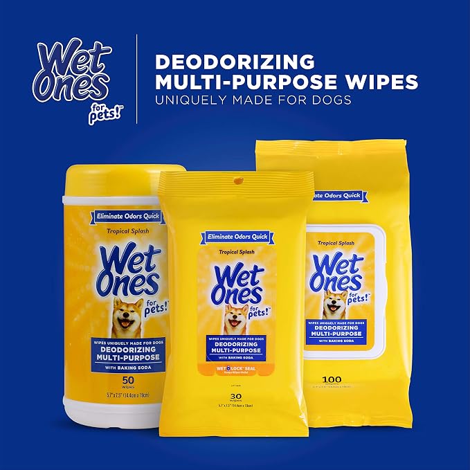 Wet Ones for Pets Deodorizing Dog Grooming Wipes, Wet Lock Seal, 100 Count