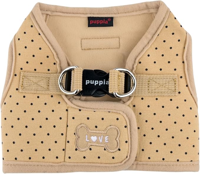 Puppia Dotty Dog Vest Harness B (Step-in) Fashionable Polka Dot Pattern Spring Summer Harness for Small Dogs, Beige, Medium