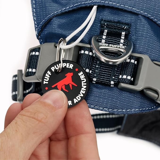 Tuff Pupper All-Day Wear Dog Harness | for Walking, Trail Running, Hiking | Front & Back Leash Clips | Reflective Trim | Easy On/Off Buckles | Lightweight Breathable | No Pull Design (Medium, Blue)