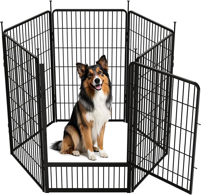 SunsGrove Dog Playpen Outdoor, 40 inch 6 Panels with Wider Door for Medium and Large Dogs, Free and Safe Play Dog Fence Indoor, Black