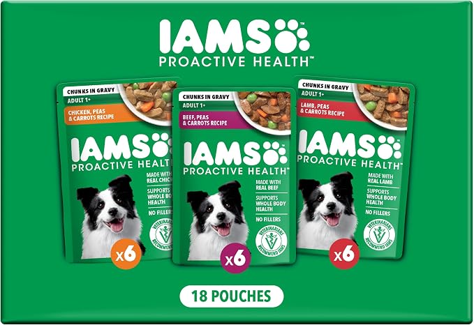 IAMS Proactive Health Adult Wet Dog Food Variety Pack, 3.5 oz. Pouch, (18 Count)