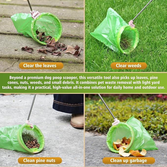 Dog Pooper Scooper, 43" Extendable Pooper Scooper Long Handle with Bag Attachment(120pcs), Portable Poop Scoop for Small Medium Large Dogs, No Touch Avoid Bending Over, Suit for Yard, Park, Wild,City
