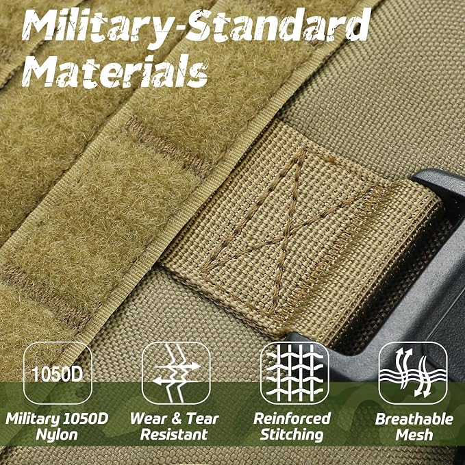 rabbitgoo Tactical Dog Harness for Small, Heavy Duty Military No Pull Vest | Sturdy Metal Buckles, 5 Adjustments, Molle System, Powerful Pullers for Training, Hunting, Outdoor, Brown, Small