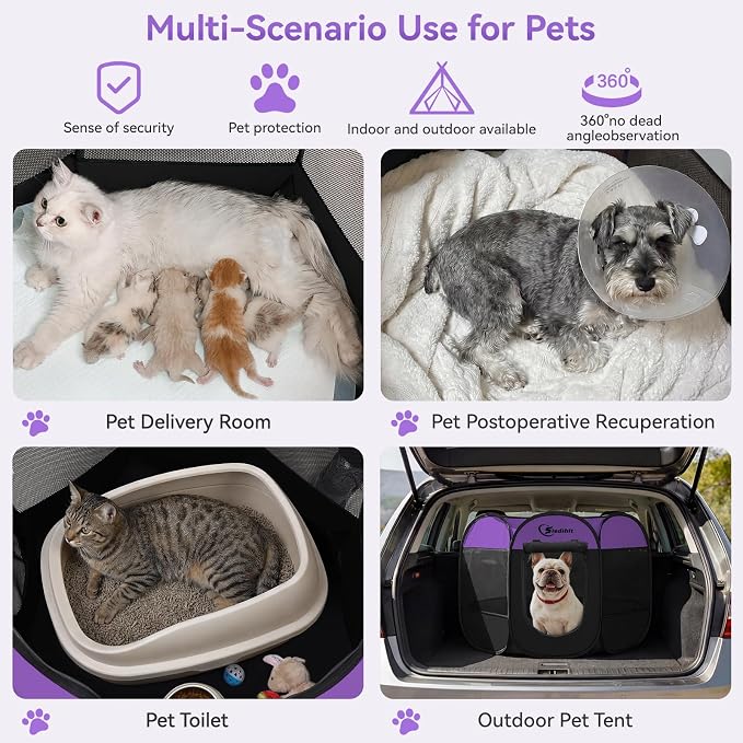 Siedihit Dog Playpen, Puppy Pet Playpen, Dog Crate Tent Cage Indoor/Outdoor, Portable Pop Up Dogs Kennel Playpen with Carrying Case for Dogs/Cats/Rabbits, Purple, Medium