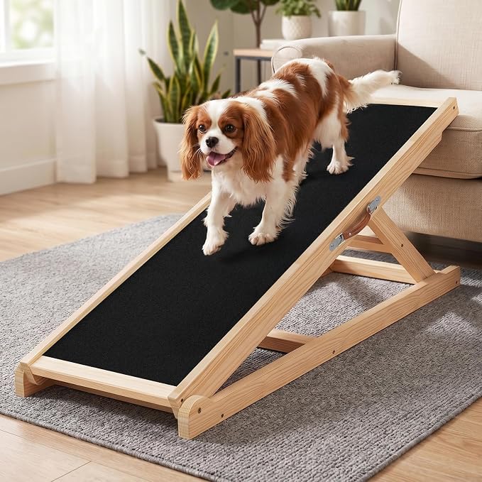 Tresbro Dog Ramp for Couch, 39.4'' Long 18''-23.6'' Height Pet Ramp | 6 Adjustable Height, Anti-Slip & Easy Clean Surface Mat, Capacity Up to 150LB, Easy to Store & Portable, Promote Joint Health