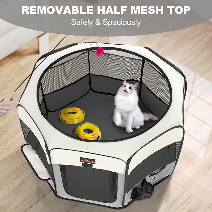 Aivituvin Dog Playpen, Foldable, Grey, S
