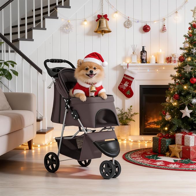 MoNiBloom Foldable Pet Stroller - Coffee, up to 33lbs