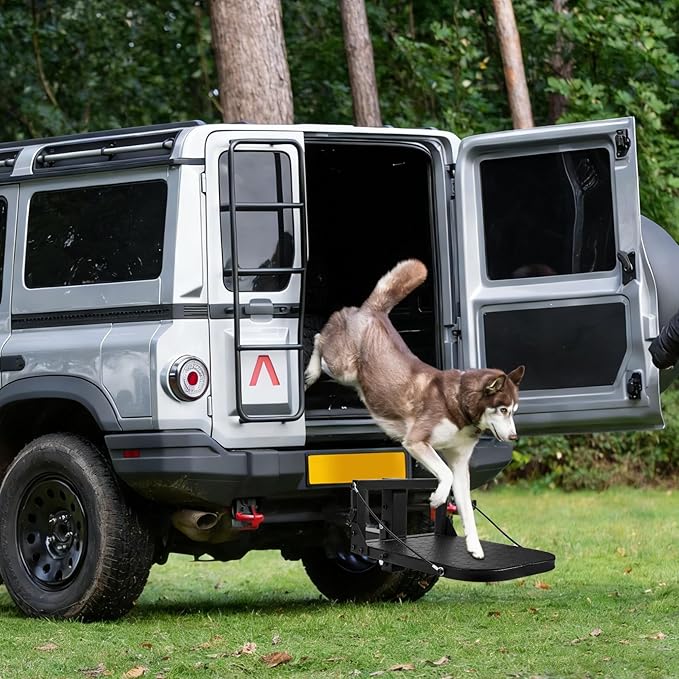 Pindex Folding Dog Ramp 2" Hitch Receiver Step Dog Stairs for Car, Step Pet Ramp Portable & Foldable for SUV Car & Truck, Max Support 400LBS