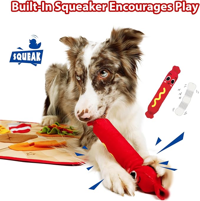 Gigwi Snuffle Mat for Dogs, Non-Slip Dog Puzzles for Smart Dogs and Cats | Slow Feeder Nose Work Training Mat 23.6" X 18.1", Built In Squeaker, Pet Enrichment for All Breeds Of Puppy, Cats & Rabbits