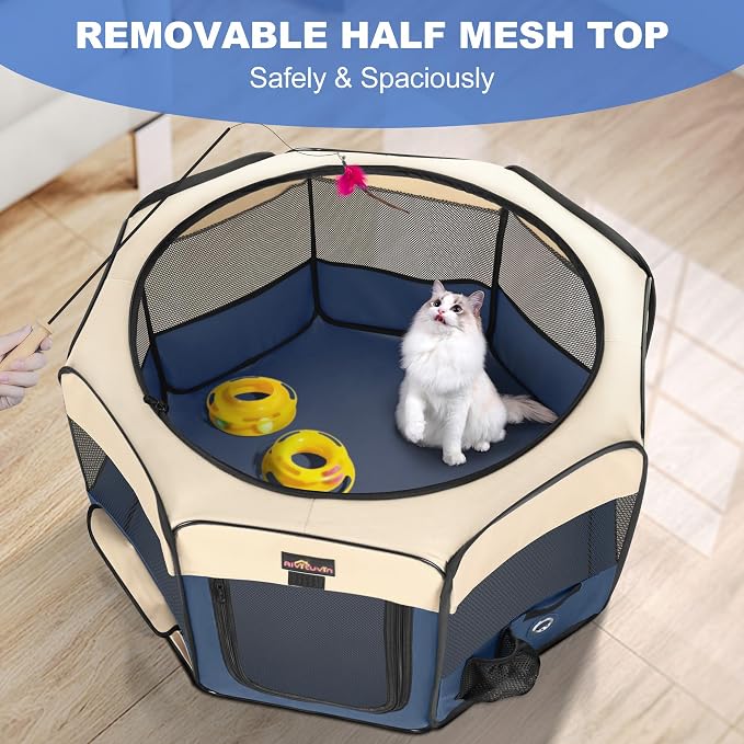 Aivituvin Dog Playpen, Foldable Waterproof, Blue, XL