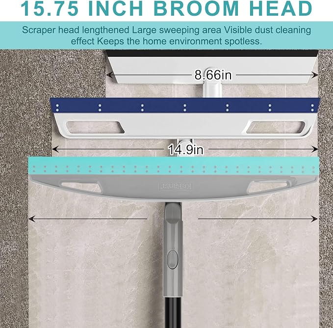 Multifunction Rubber Air Broom, Silicone Floor Squeegee Broom with 59" Long Handle, Scraping Broom for Floor Bathroom Kitchen Shower Tile Pet Hair Fur Marble Glass Water Window Foam Cleaning, Blue