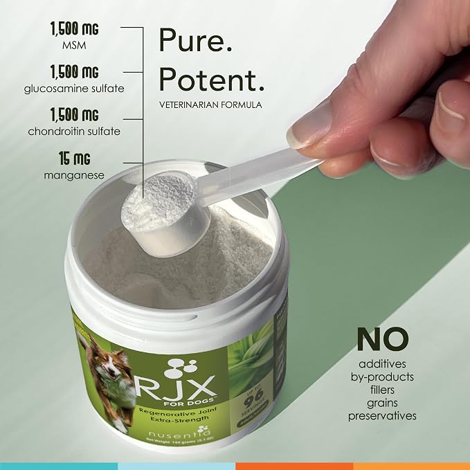 NUSENTIA Joint Health Supplement for Dogs, RJX Powder (144 G) - Extra Strength Glucosamine, Chondroitin, MSM