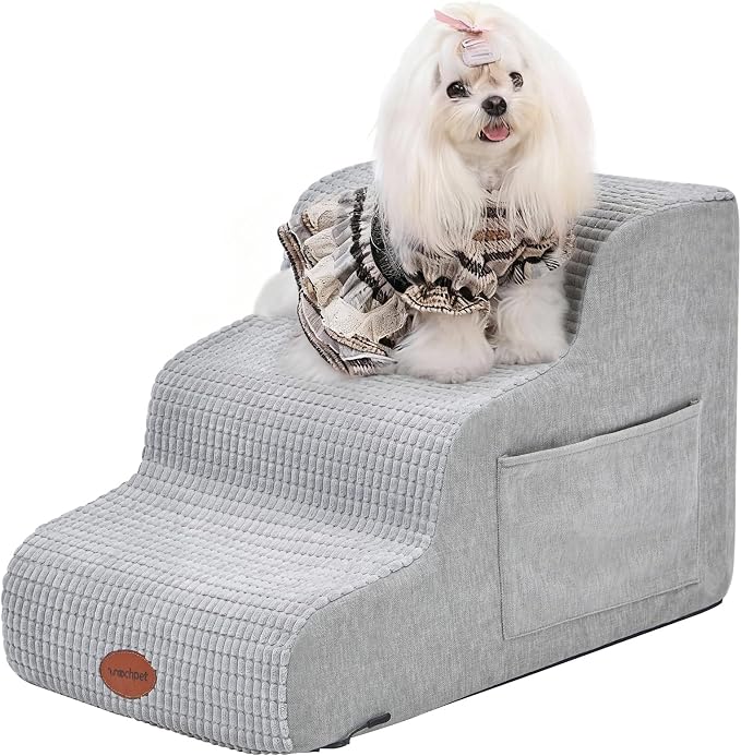 Woochpet Woochpet Dog Stairs for Small Dogs, 15.7”H Ramp 3 Tier Wider Curved Pet Stairs for Couch and Beds，Weighted Base Plate Indoor Dog Steps with Non-Slip Bottom and Washable Cover for Old Cats