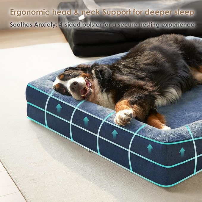 EHEYCIGA Orthopedic Memory Foam Dog Bed - XL 42x30in, Navy