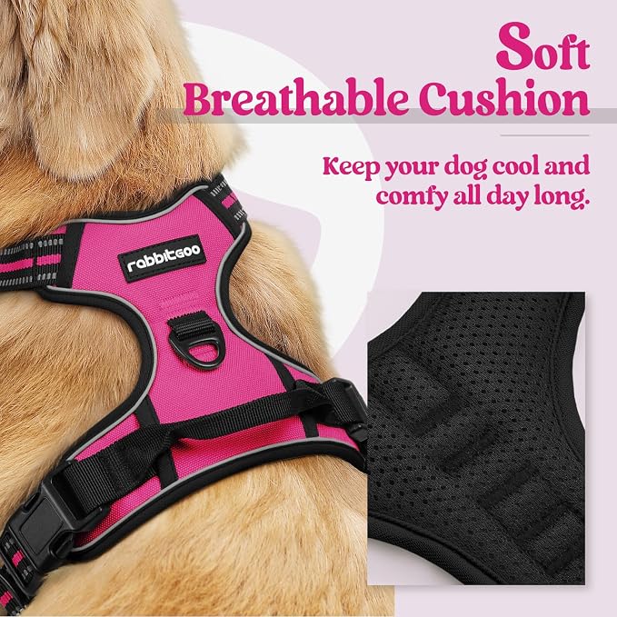 rabbitgoo Dog Harness, No Pull for Large Dogs with 2 Leash Clips, Pet Vest | No Choke with Handle, Adjustable Soft Padded, Reflective, Easy Control for Walking, Hot Pink, X-Large