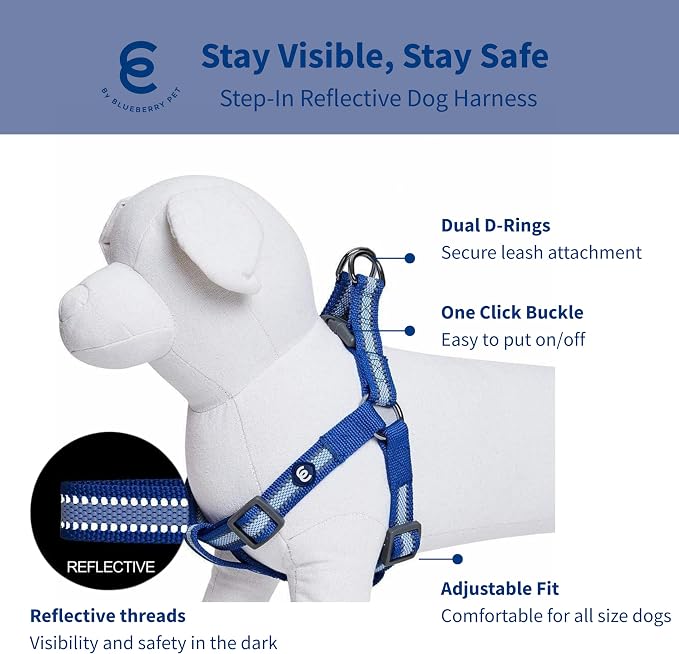 Blueberry Pet Essentials Step-in Reflective Back to Basics Dog Harness, Navy Blue, Chest Girth 26" - 39", Large, Adjustable Harnesses for Dogs