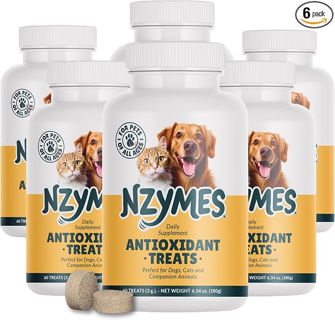 Nzymes Antioxidant Treats - for Dogs Joints, HIPS, Paralysis, Skin, Coat, Hair Loss, Aging, Digestion, Neurological, Seizures - 360 Treats - Made in The USA