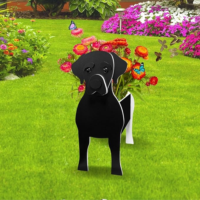 Black Labrador Dog Planter Pots, Animal Shaped Flower Pot