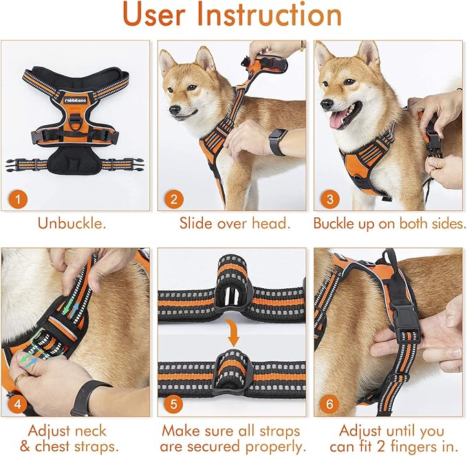 rabbitgoo Dog Harness, No Pull for Large Dogs with 2 Leash Clips, Pet Vest | No Choke with Handle, Adjustable Soft Padded, Reflective, Easy Control for Walking, Orange, X-Large