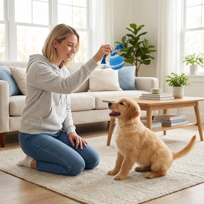 Winb Interactive LED Dog Ball （4 inch）- USB Rechargeable Motion-Activated Rolling Toy for Small to Large Dogs, Dogs Ball Play and Wicked Fun, Squeaky Sound & Stimulation, Blue